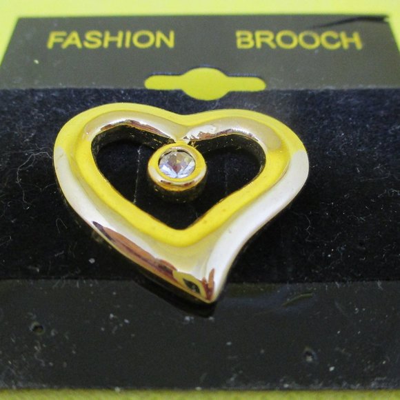 Vintage Rhinestone Heart Brooch Heart Brooch Gold Tone Open Heart Brooch On Card - Picture 4 of 9